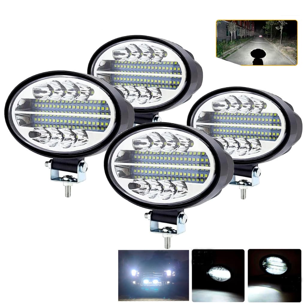 4 Farol Auxiliar Led 144w Oval 12/24V 8200 lumens Carro Caminhão Trator COLHEITADEIRA Off Road GRICOLA