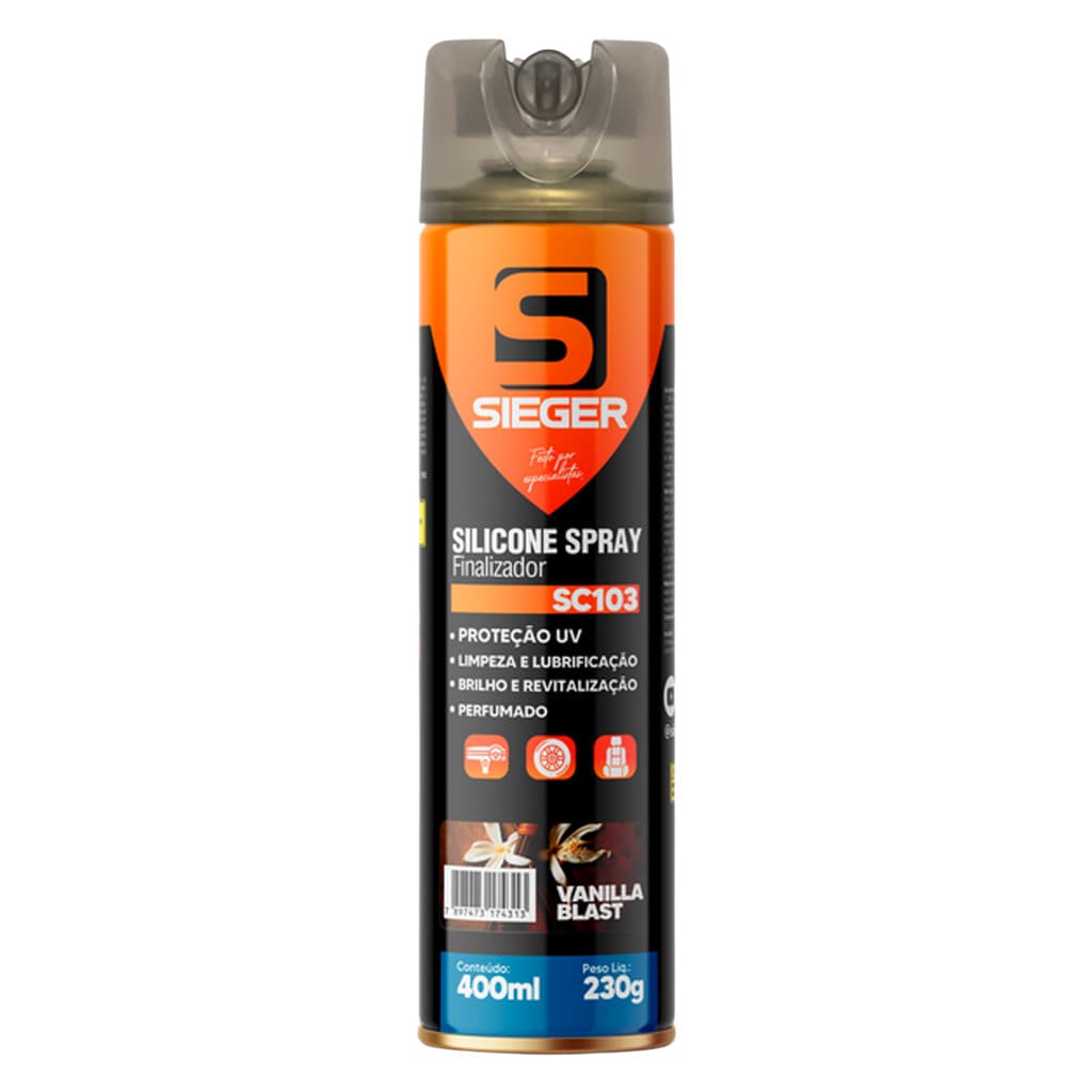 Silicone Perfumado Vanilla Blast Sieger Proteção UV Painel Borrachas 400ml Spray Automotivo Carro