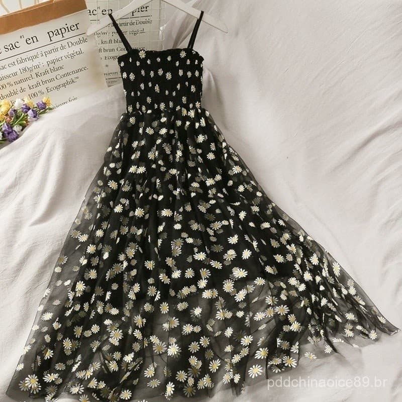 Retro Francês Cintura Plissada Malha Vestido Daisy Little Daisy Promoção Vestido WV1O XGUG CBH8