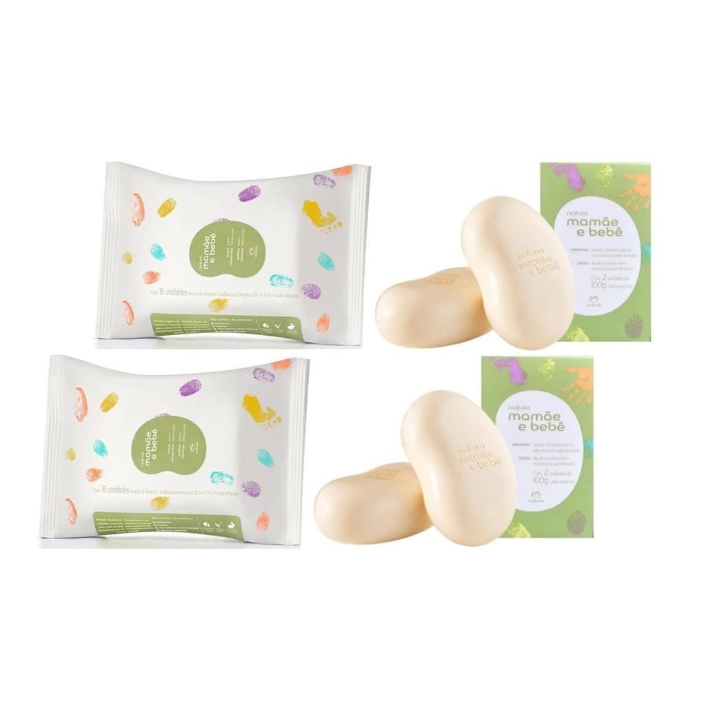 Combo Mamãe E Bebê Natura Kit C/4 - Lenços + Sabonetes