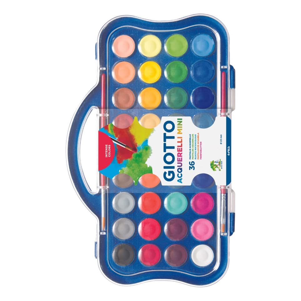 Aquarela em Estojo de Pastilhas de 23mm 36 Cores Giotto