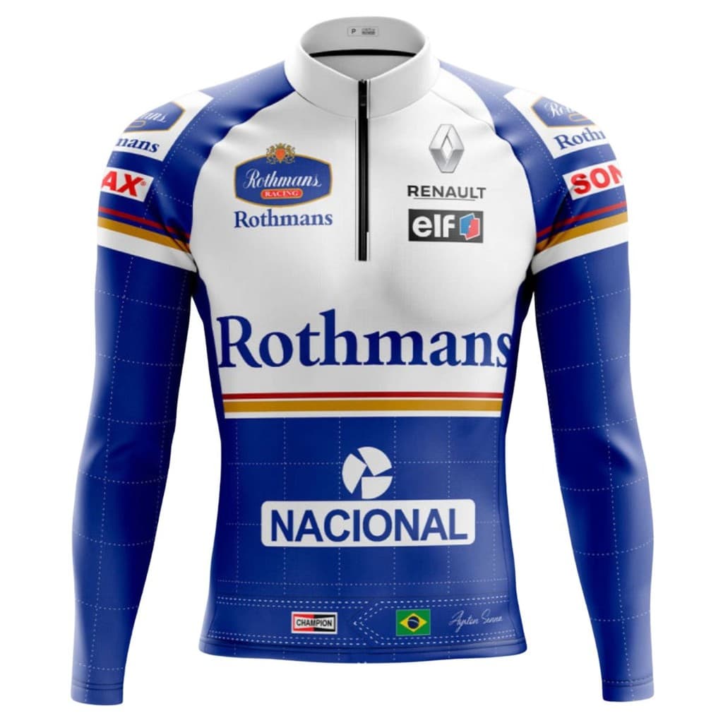 Camisa Ciclismo Masculina Mountain Bike Manga Longa Proteção Uv+50 Azul e Branca