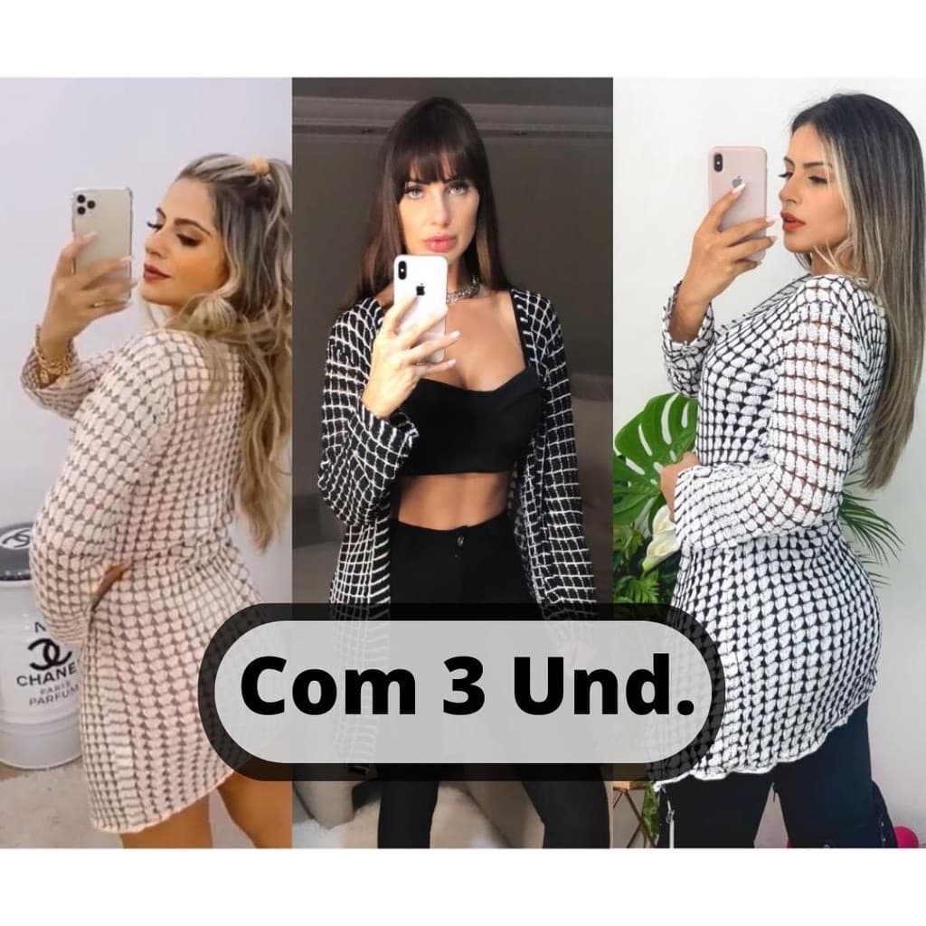 Kit Cardigan 3 unidades Kimono Blusa Feminina Casaquinho Tricot