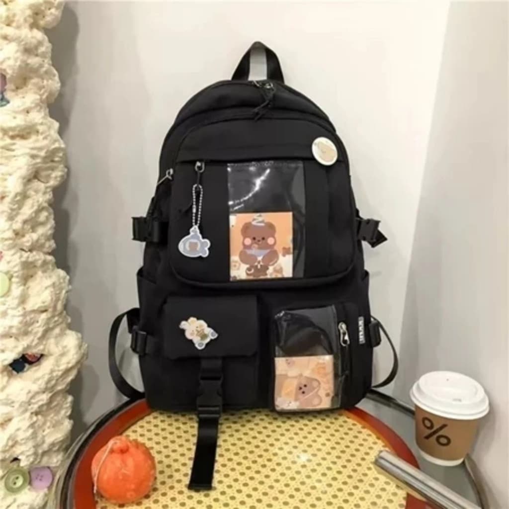 Mochila Feminina Escolar Passeio Coreano Grande Capacidade Com pingente de urso 02488