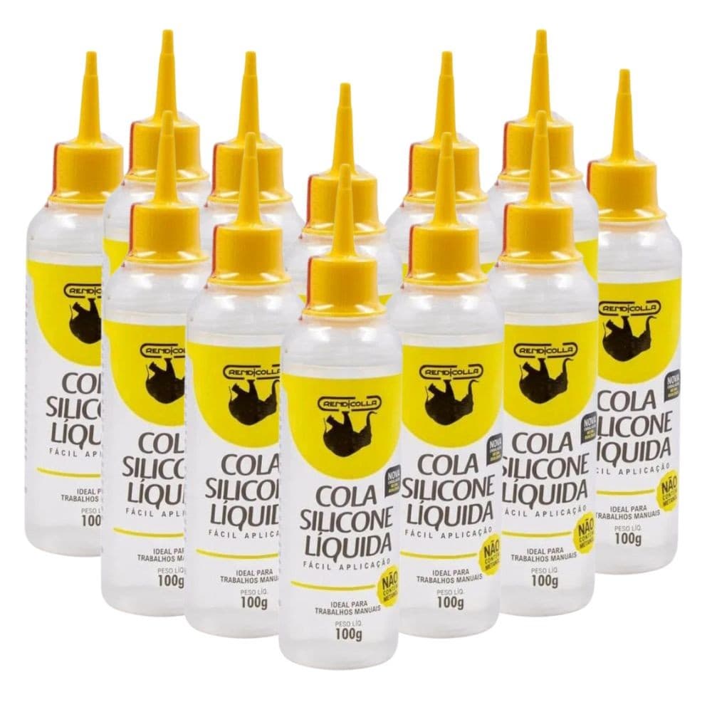 Kit 12 Colas Silicone Líquida 100g Rendicolla | Colagem e Aplicação Rápida Fixador Artesanato Cola Fria