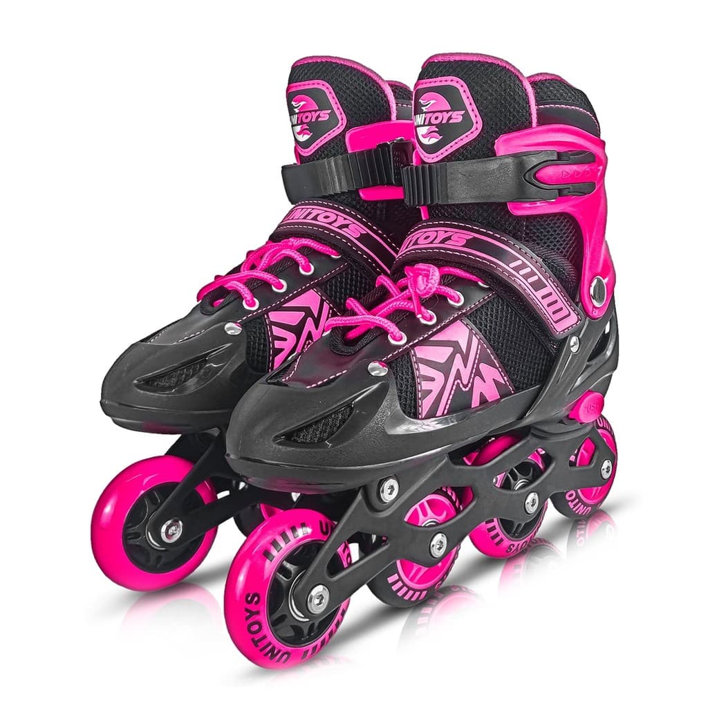 Patins Infantil Roller Cor Rosa Com Freio E Ajuste De 4 Numeros até 60kg  - Unitoys