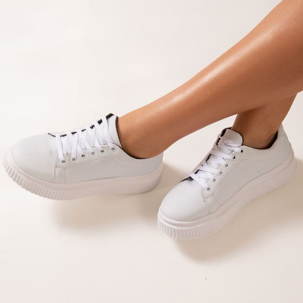 Tenis Feminino Branco Casual Sola Alta Plataforma.