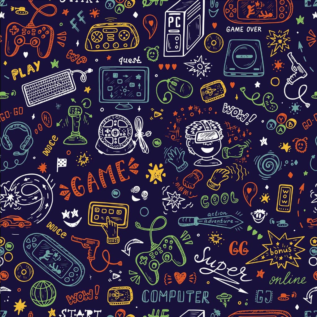 Papel De Parede Temático Gamer Desenhado Marinho - 1,50x0,50m