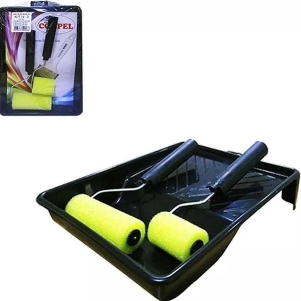Kit Para Pintura com  Bandeja 2 Rolinhos Espuma Reforma Bricolagem