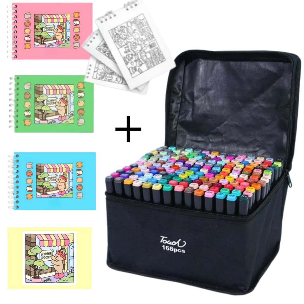 Kit Maleta 168 Canetinhas + Livro de Colorir Papel 180g Infantil