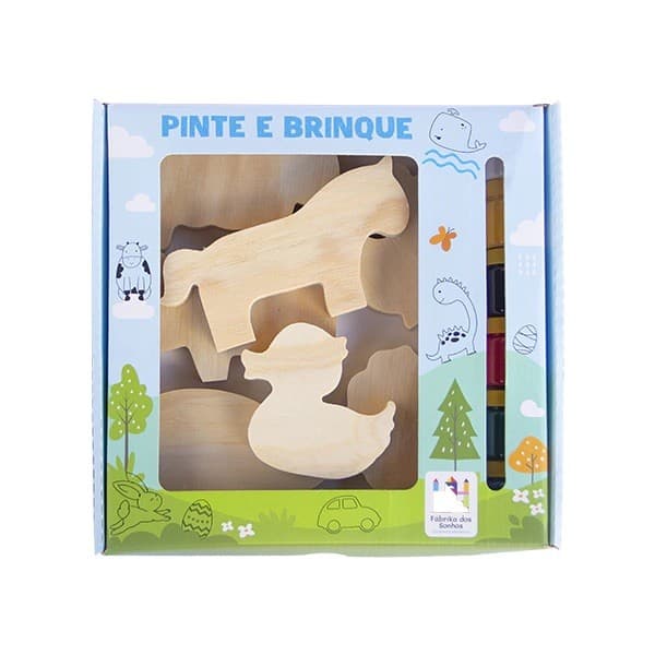 Brinquedo Infantil de pintar com tinta guache - Kit Fazendinha em Madeira para colorir - Educativo