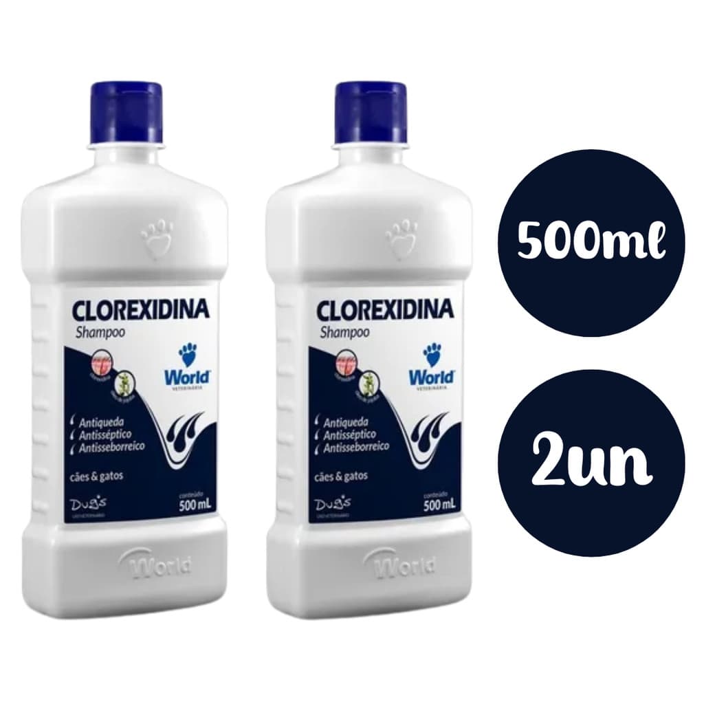 Kit 2 Shampoo World Veterinária Dug's Clorexidina Cães & Gatos - 500 mL