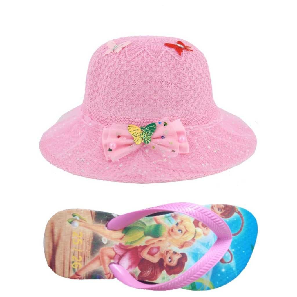 Chinelo infantil fadas e chapéu feminino menina para passeios , praias e ao ar livre , sua filha precisa desse presente