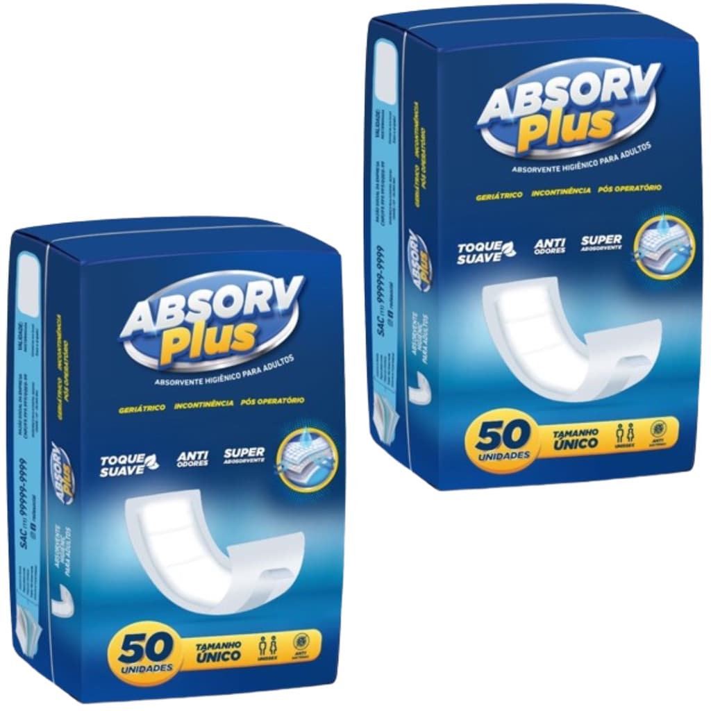 Kit 2 Pacotes Absorvente Geriátrico Incontinência Pós Parto Absorv Plus - 100 Unidades
