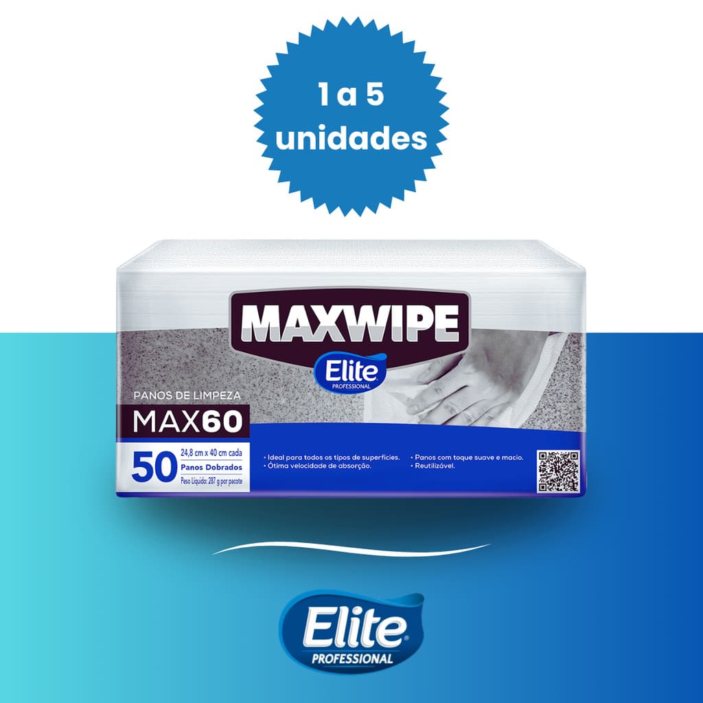Pano De Limpeza Reutilizável Maxwipe Max60 50 Folhas - Elite