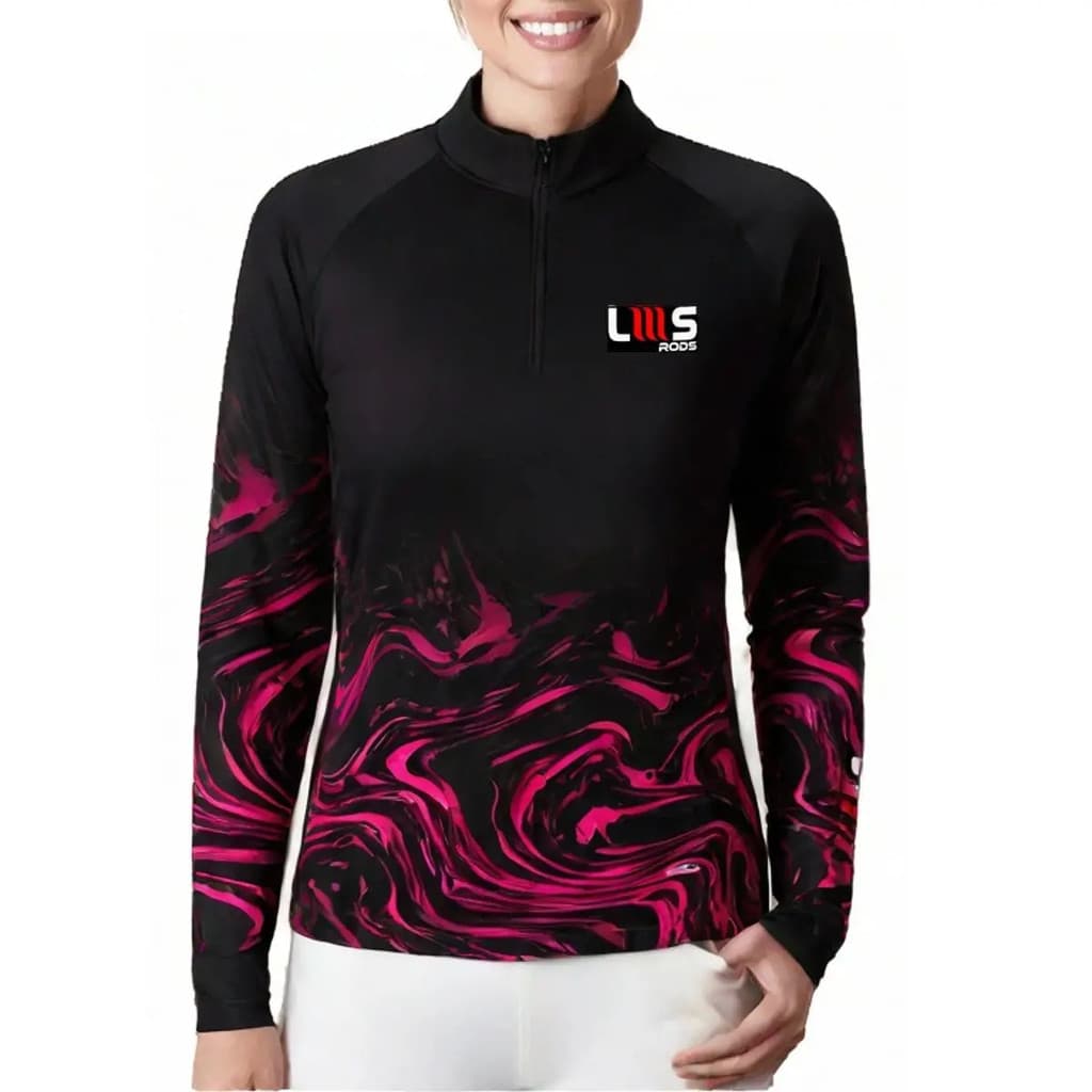 CAMISA CAMISETA DE PESCA FEMININA PRETA LUMIS UV50+ – DRY FIT, MANGA LONGA, RÁPIDA SECAGEM E CONFORTO P/ PESCARIAS