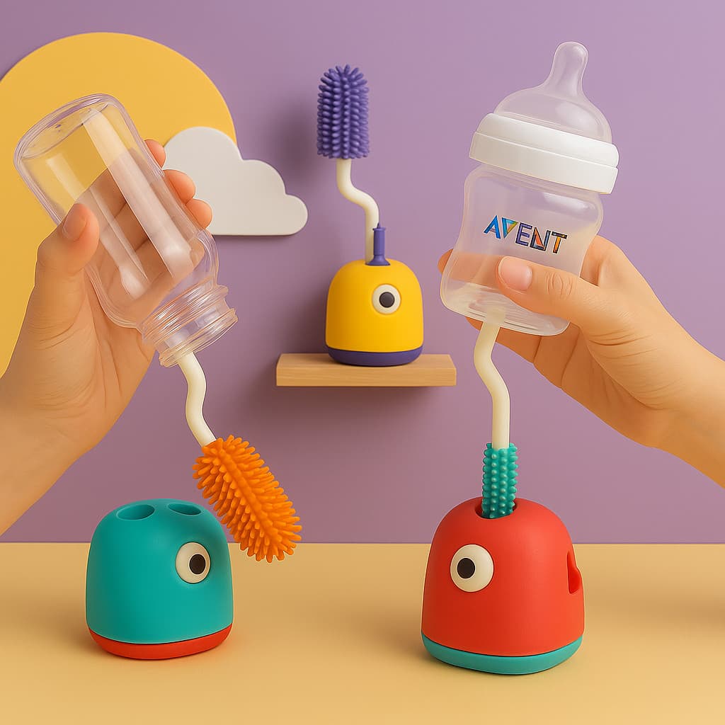 Kit Escovas Para Limpeza De Mamadeira Bico Base Dinossauro Silicone