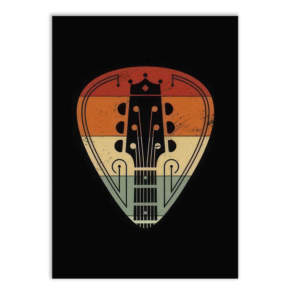 Placa Quadro Decorativo Palheta Guitarra Ilustração Retro Musica Rock Decoração Poster Quarto Sala