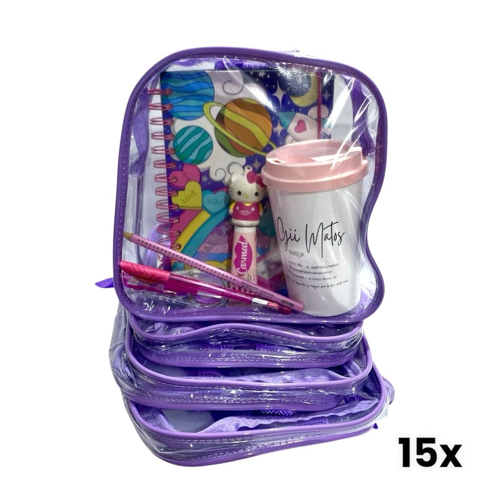 KIT COM 15 MINI MOCHILA infantil transparente escola, praia, viagem, lembrancinhas