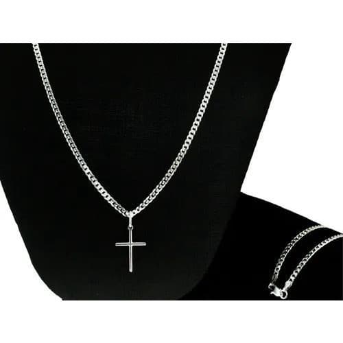 Corrente Italiana Grumet 70 Cm + Pulseira Grumet + Pingente Crucifixo Em Prata 925
