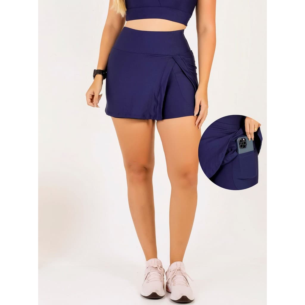Short Saia Com Bolso Feminino Cintura Alta Fitness Caminhada Academia Treino Moda Evangélica