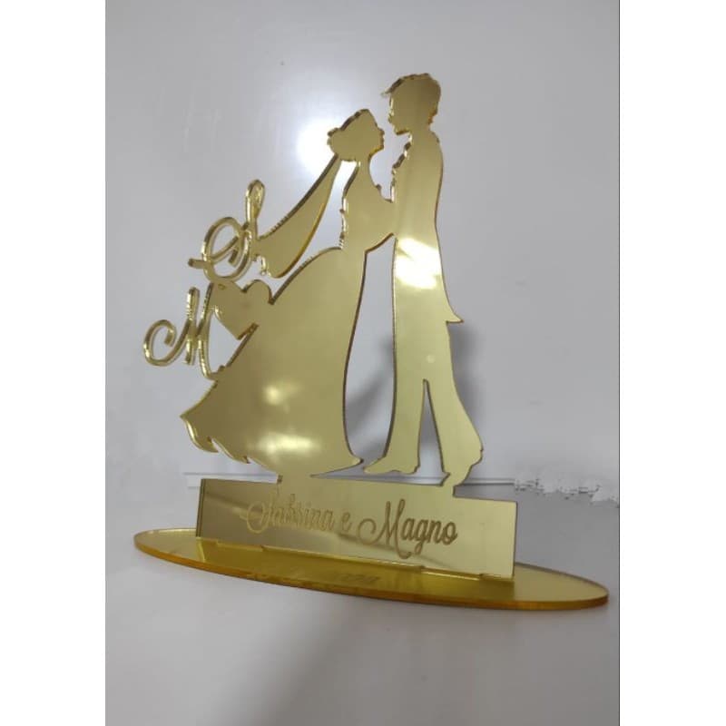 Topo para Bolo Noivos acrílico espelhado dourado, Rose Gold ou Prata (nome e iniciais personalizada)