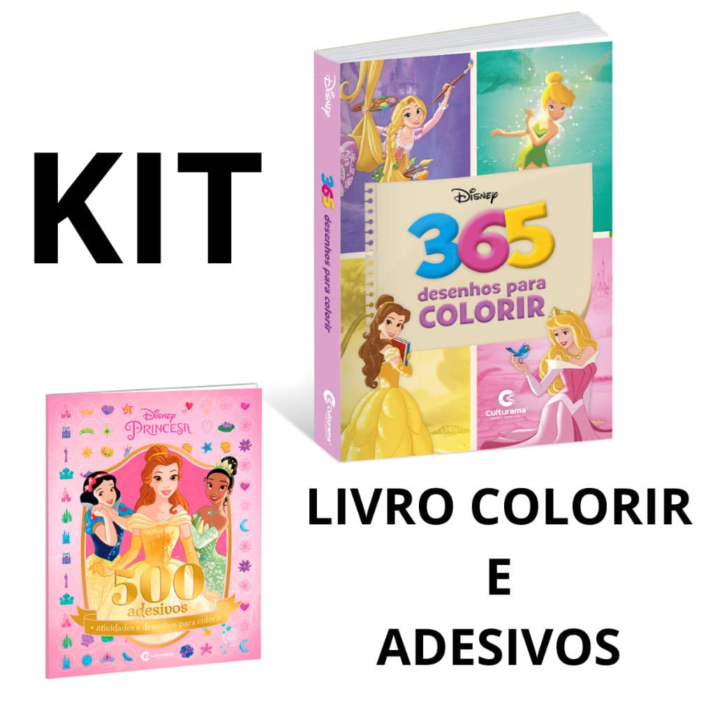 Kit Livro Princesas 365 Colorir + 500 Adesivos e Colorir