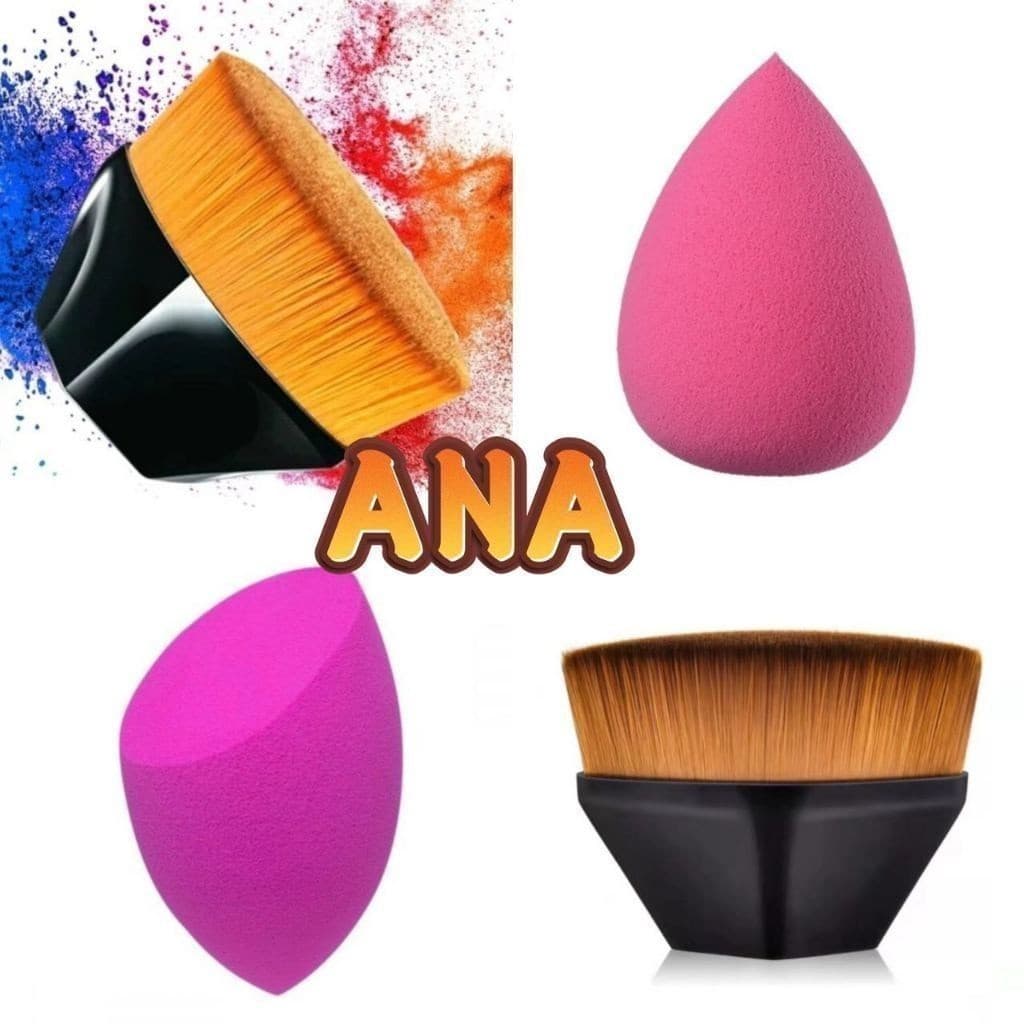 2 Pincel Hexágono Para Base +1 Esponja Para Maquiagem Gota d'água+ 1 Esponja Para Maquiagem