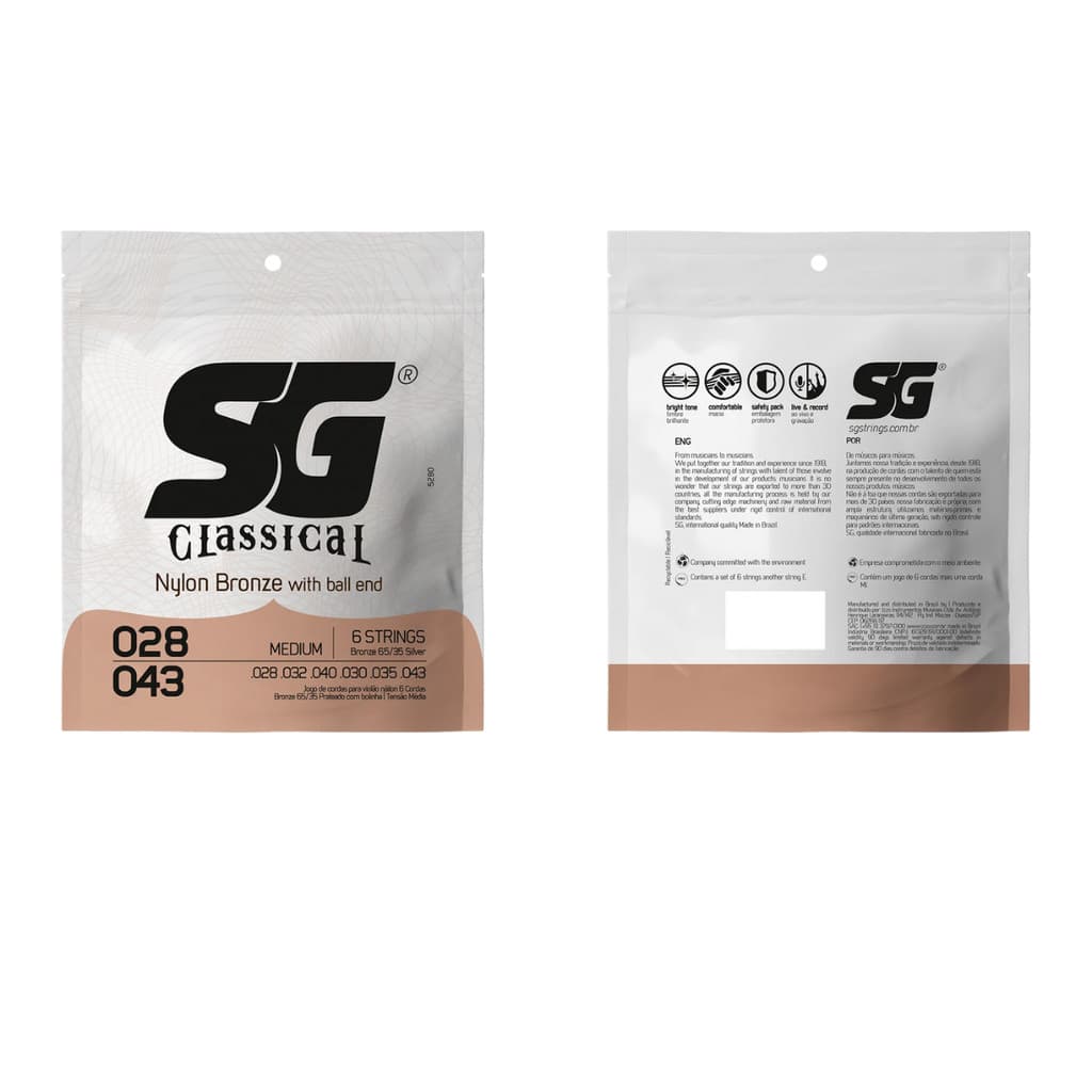 Encordoamento SG Para Violão Nylon Tensão Média Com Bolinha