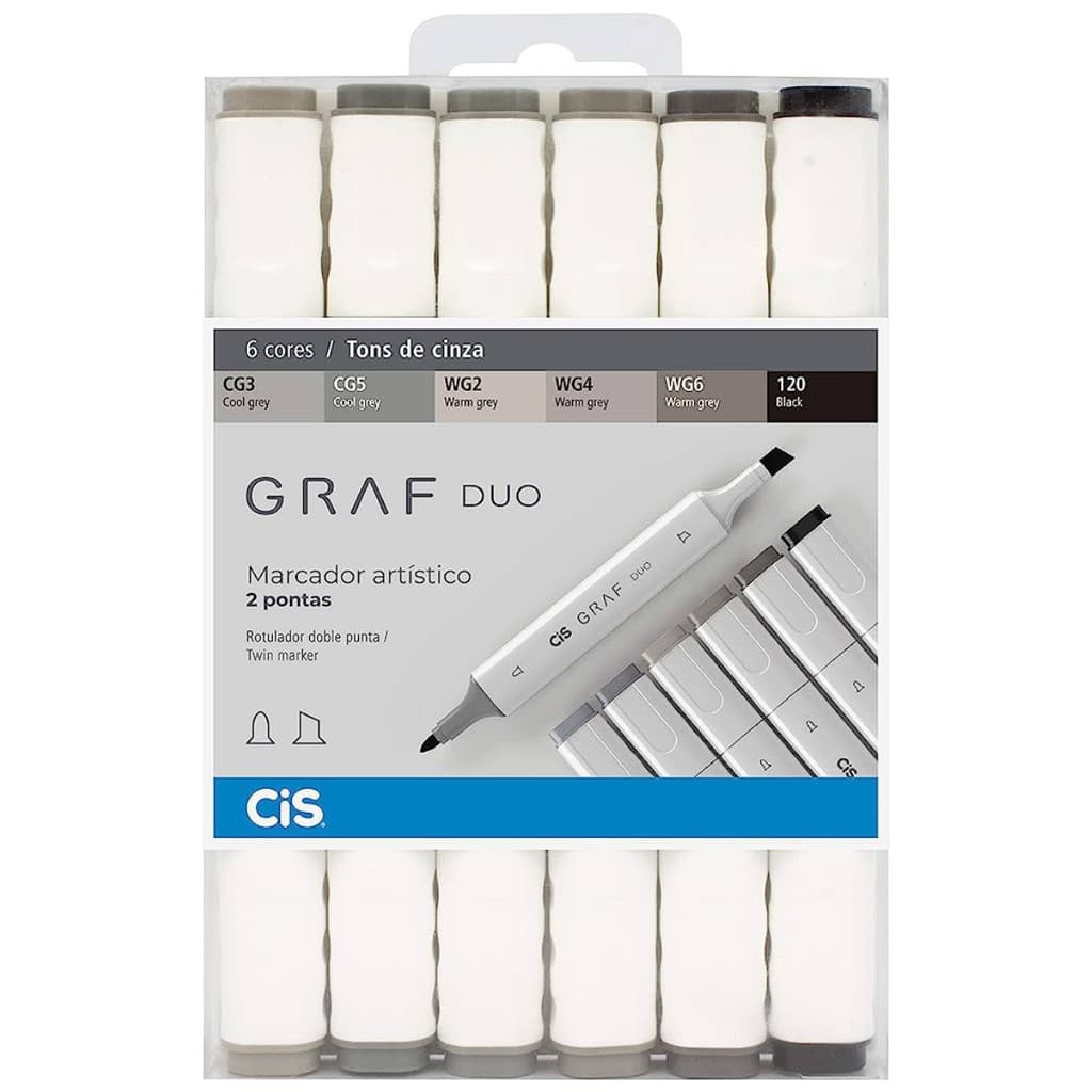 Marcador Artistico Cis Graf Duo Tons de Cinza C/6 Unidades