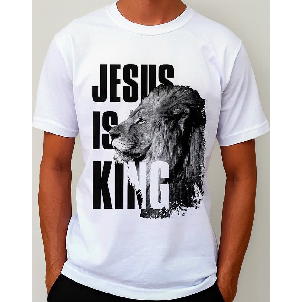 Camiseta Masculina E Feminina Jesus Is King Leão Na Frente