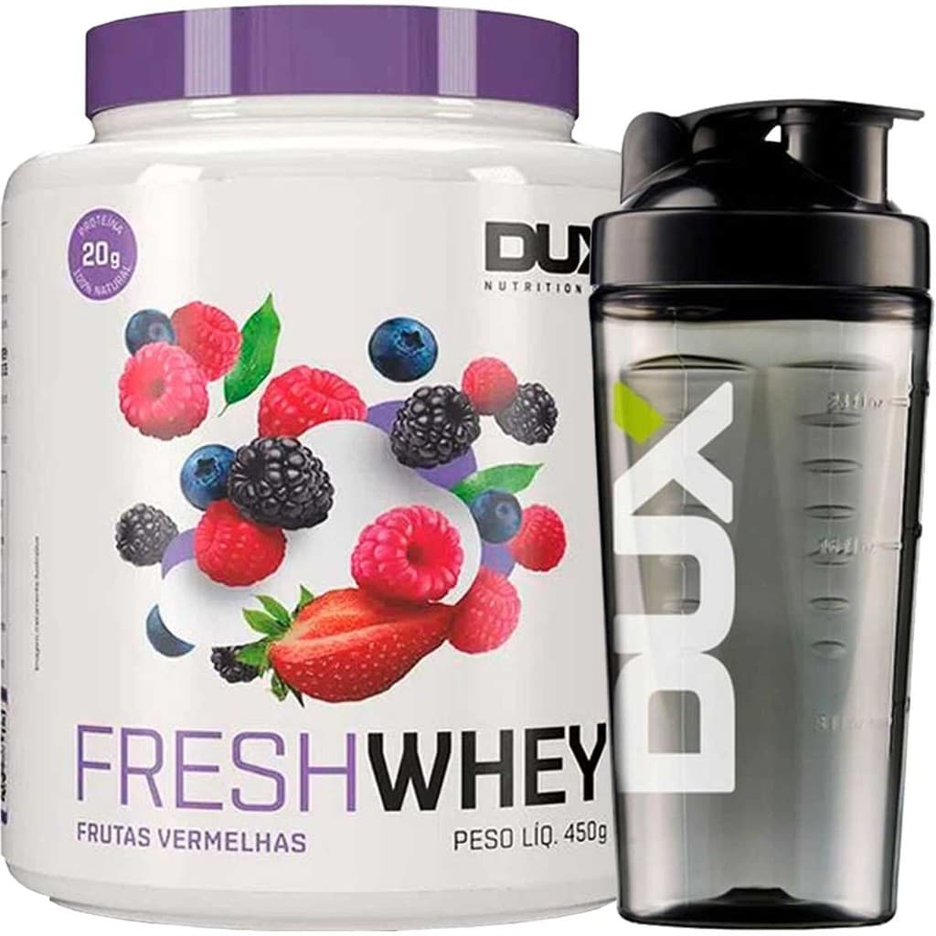 Fresh Whey 450g + Coqueteleira Fumê 800mL Frutas Vermelhas