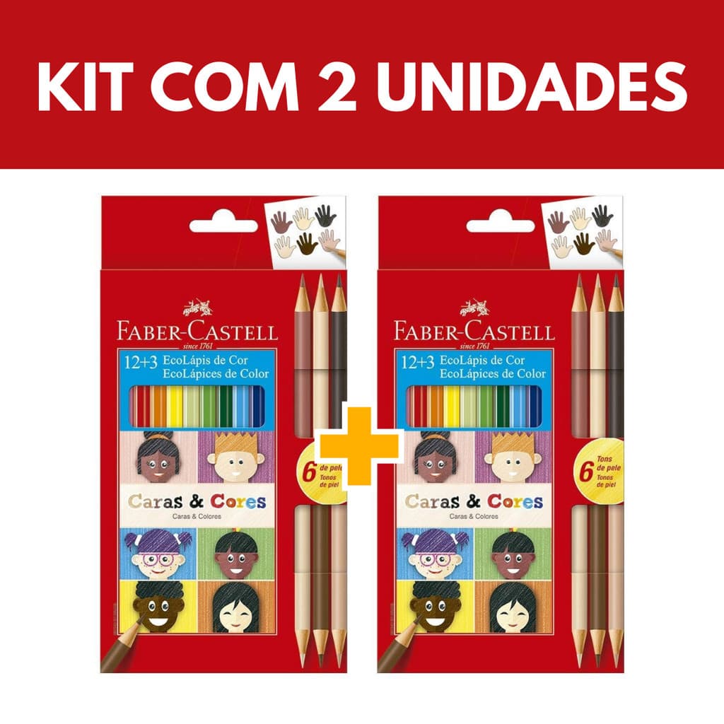 kit  2 CAIXAS  Lápis de Cor  Faber-Castell Caras e Cores  com 12 Cores + 3 Lápis Bicolor -ORIGINAL