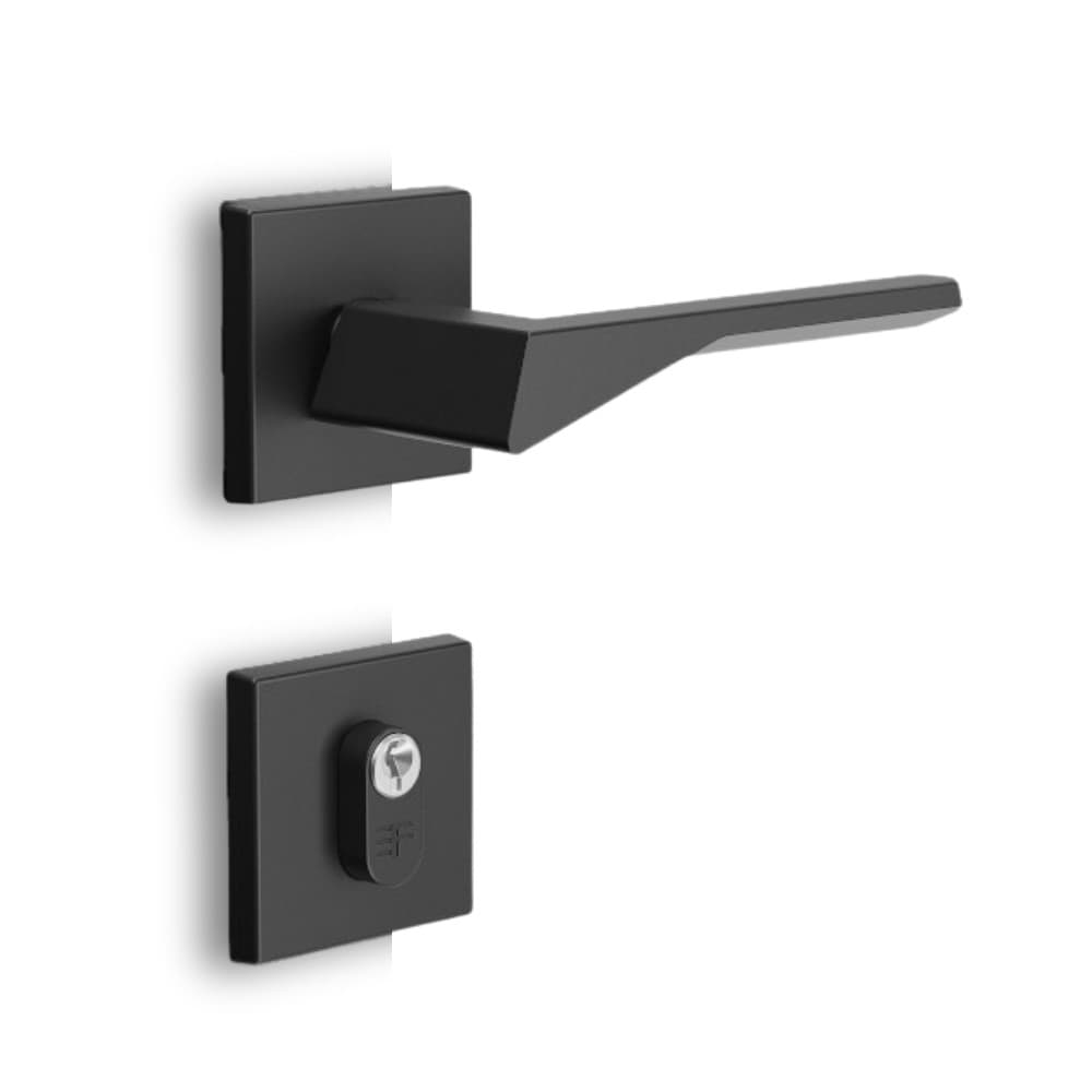 Fechadura Externa Quadrada Preto Fosco 40mm Roseta 128 3F Segurança 741E12855PF
