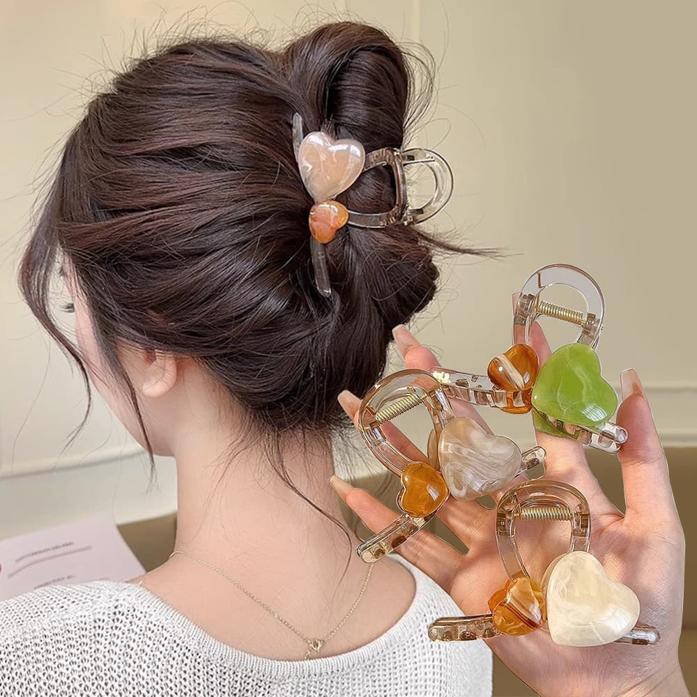 Elegante Amor Coração Acrílico Grampos De Cabelo Doce Cabeça Traseira Tubarão Hairpin Presilhas Acessórios Para O
