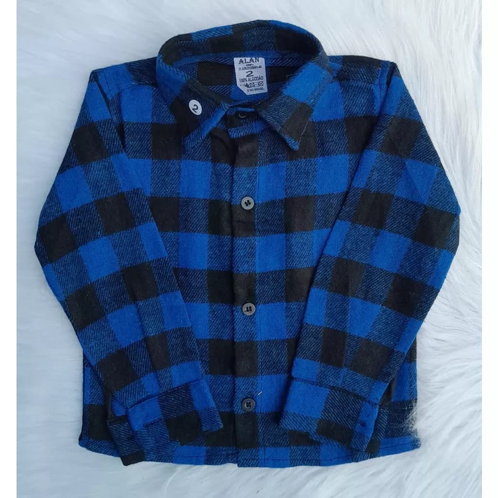 CAMISA XADREZ FLANELADA INFANTIL MANGA LONGA DE BOTÃO COM GOLA