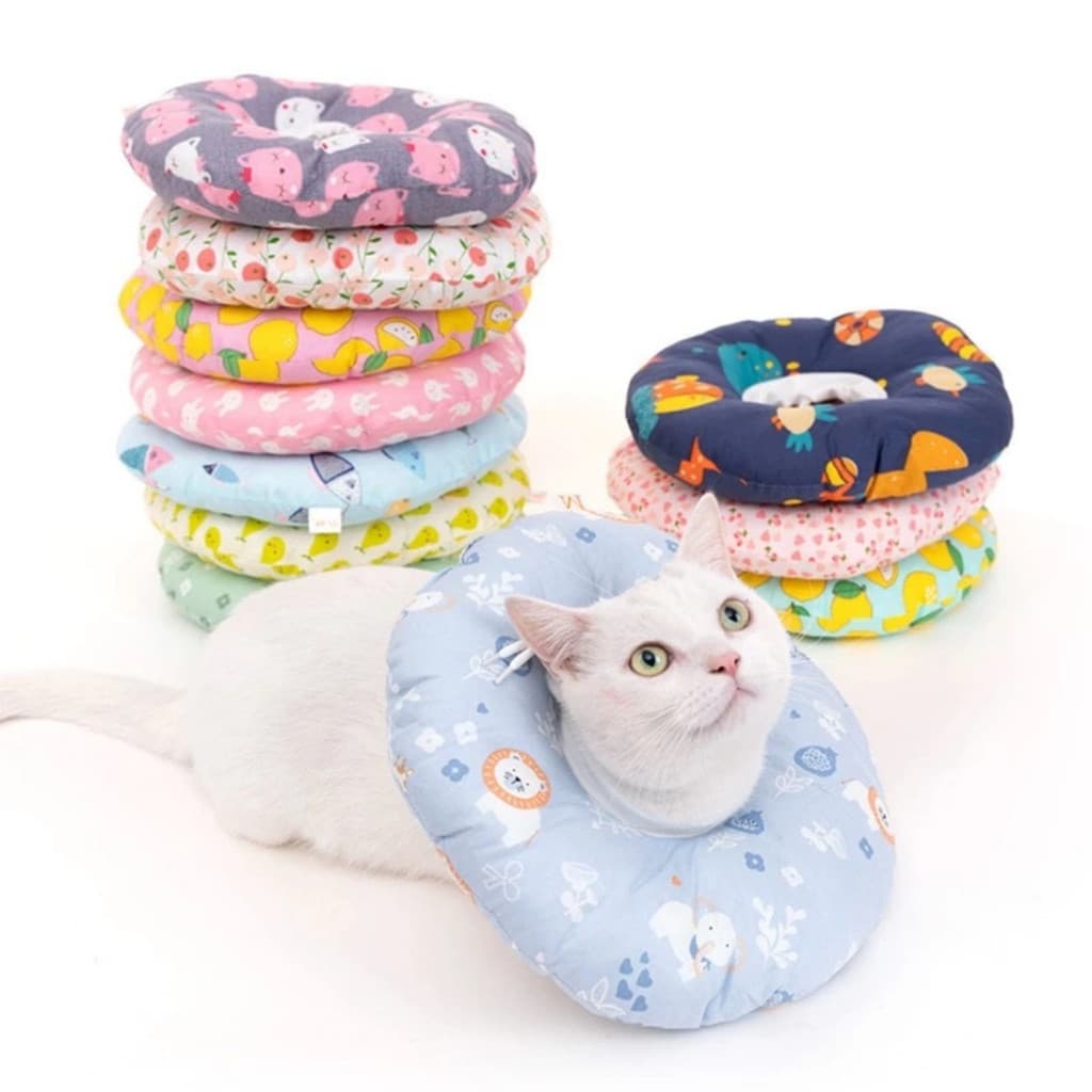 Colar Cone Pós Cirúrgico Almofada Regulável P/ Cães E Gatos