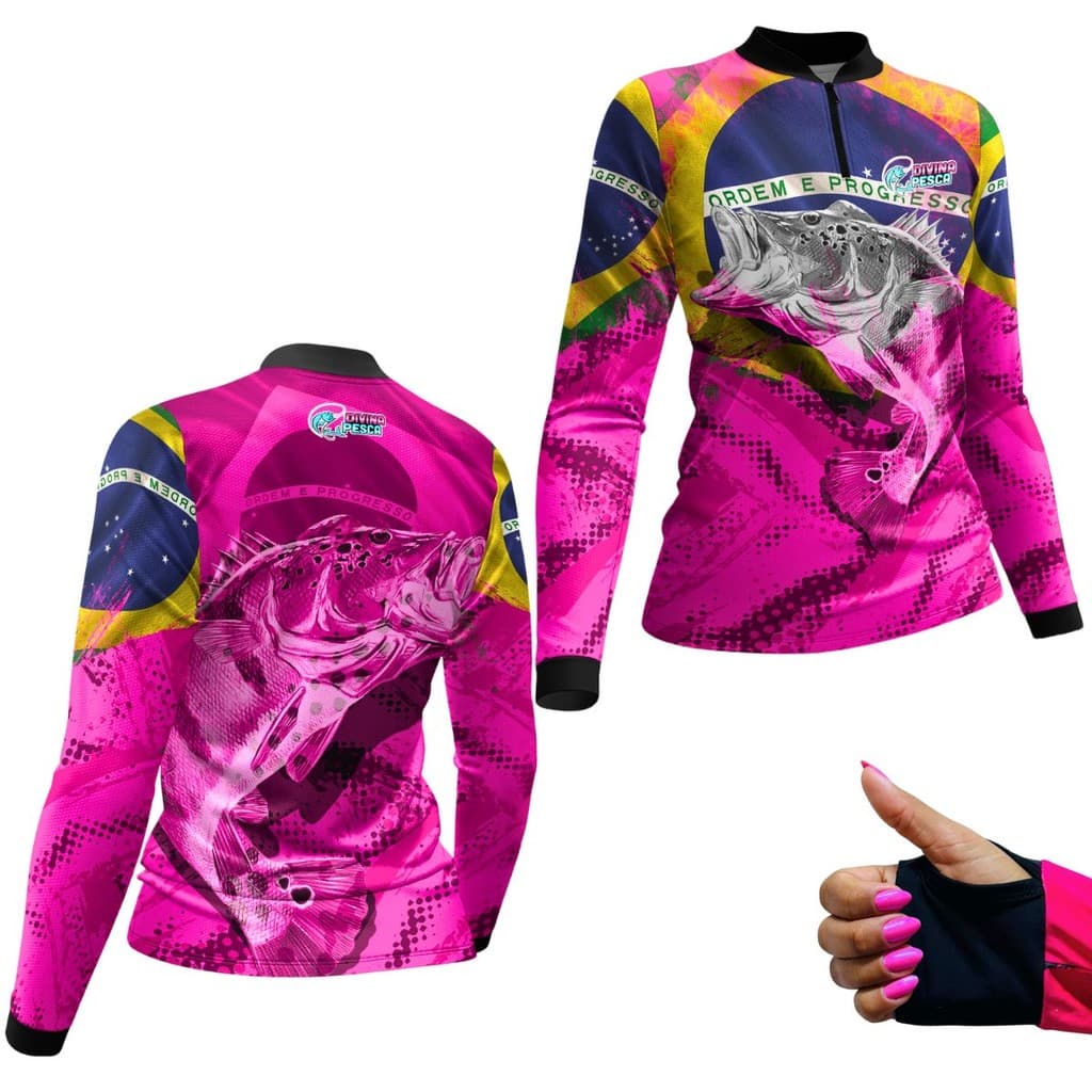 Camiseta Esportiva  Divina Pesca  UV 50+ Dry Fit Com Luva