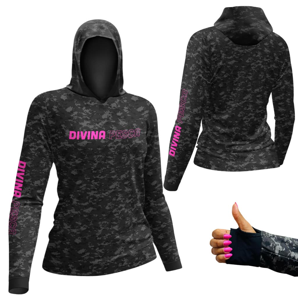 Camiseta De Pesca Proteção Solar Uv50+ Com Luva Divina Pesca