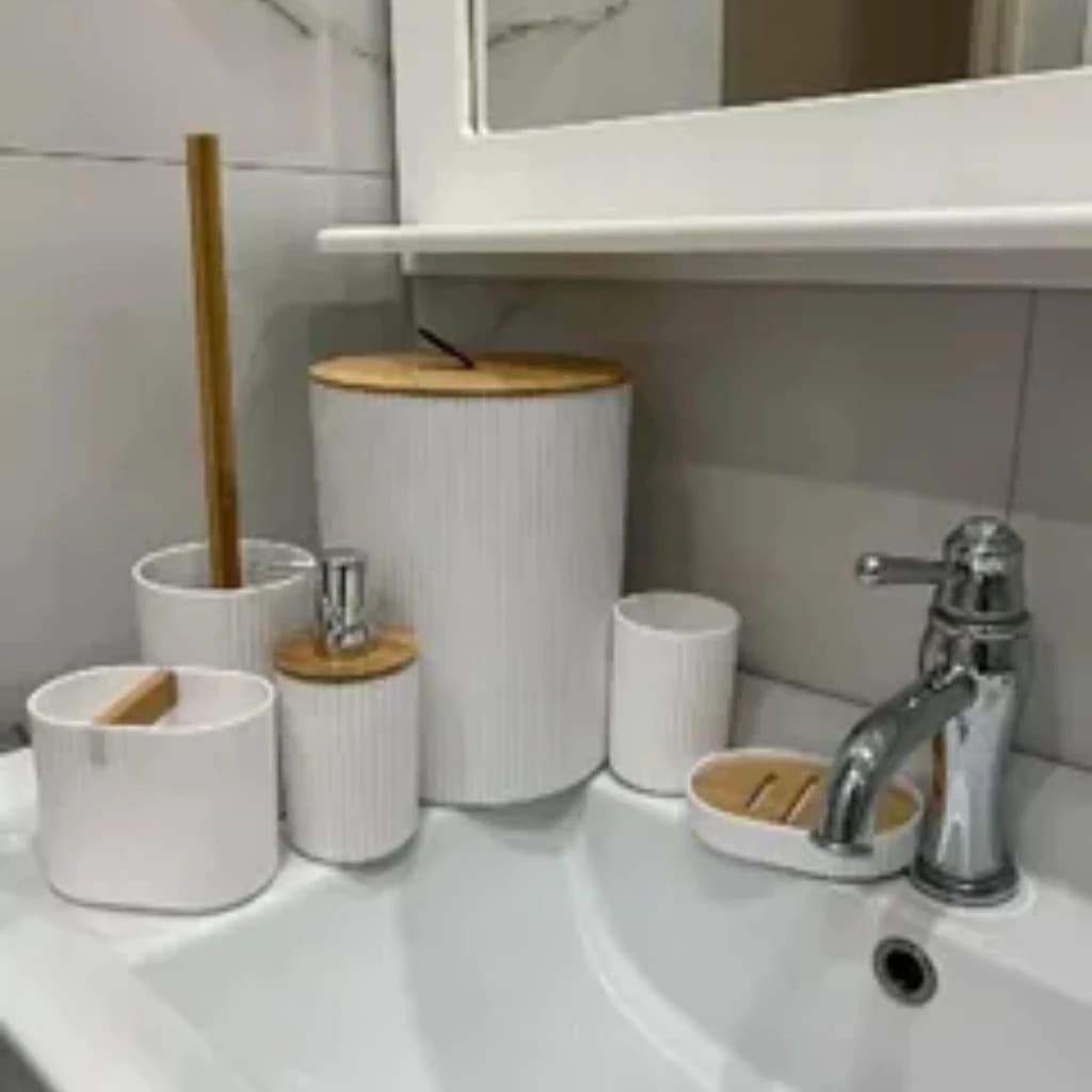 Kit Organização Suporte Pote Elegância Ambiente Caixa Sofisticação Banheiro Saboneteira Lixeira