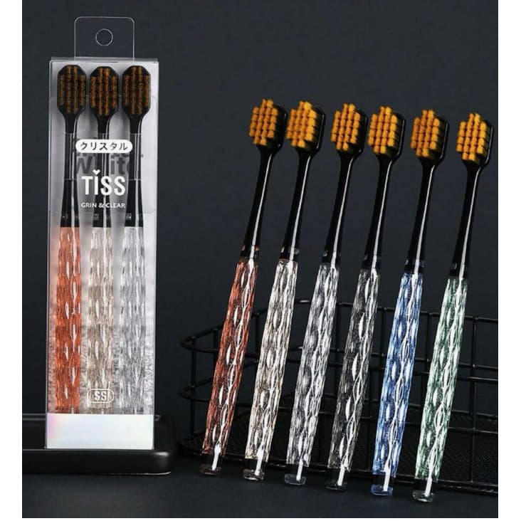 Kit 3 Escovas De Dentes Cerdas Macias Luxo Cristal Lidar Com Fio Carbono Vulcânico Branqueamento Antibacteriano