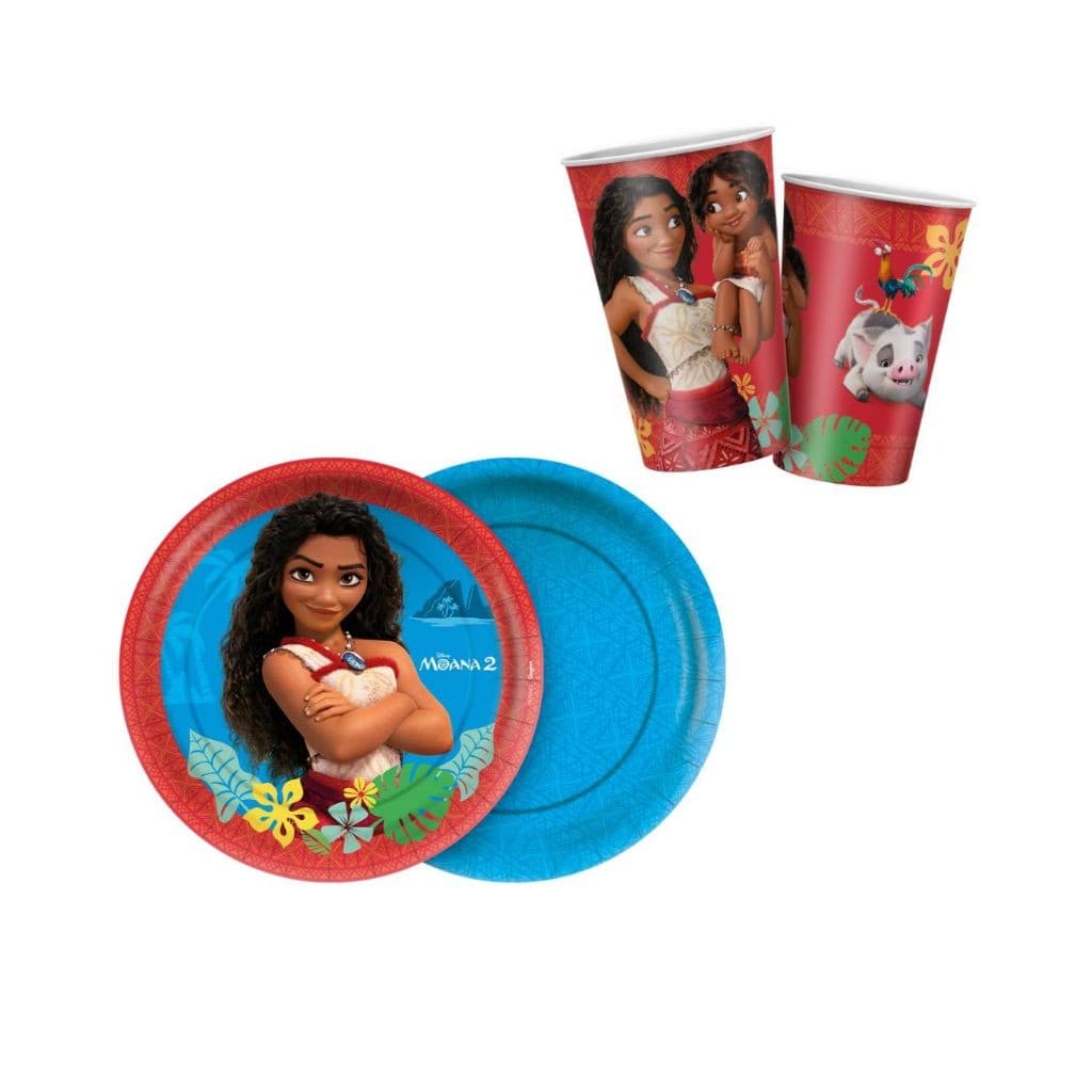 KIT Festa Moana 8 Copos + 8 Pratos Festas Moana 2 Aniversario Princesa Decoração Moana Maui FESTA INFANTIO