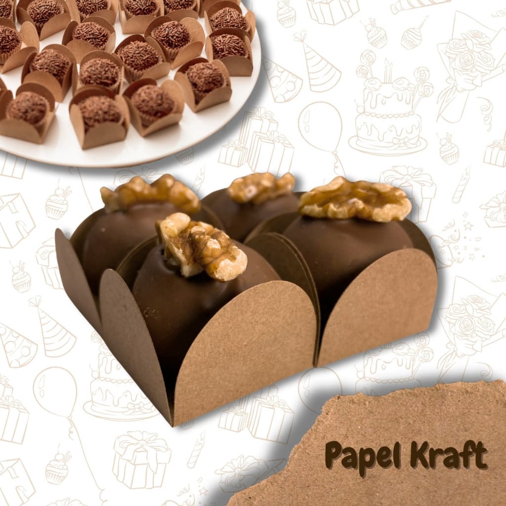 50~400 Forminhas Doces Kraft 4 Petalas Casamento Confeitaria Docinhos Festa Doces Brigadeiro Doceira
