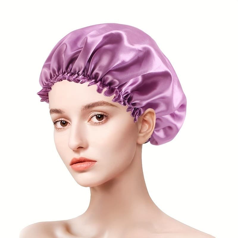 Touca de Cetim Macia com Babados para Moda, Toucas de Cabelo em Cores Sólidas, Turbante Elegante, Touca de Banho e Chuve