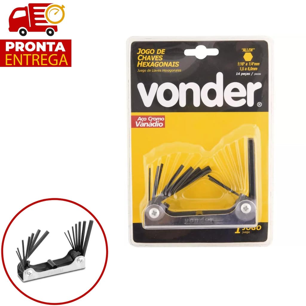 JOGO CHAVE ALLEN JG 1,5A06MM 1/16A1/4"14PC CANIVETE VONDER 3573140600