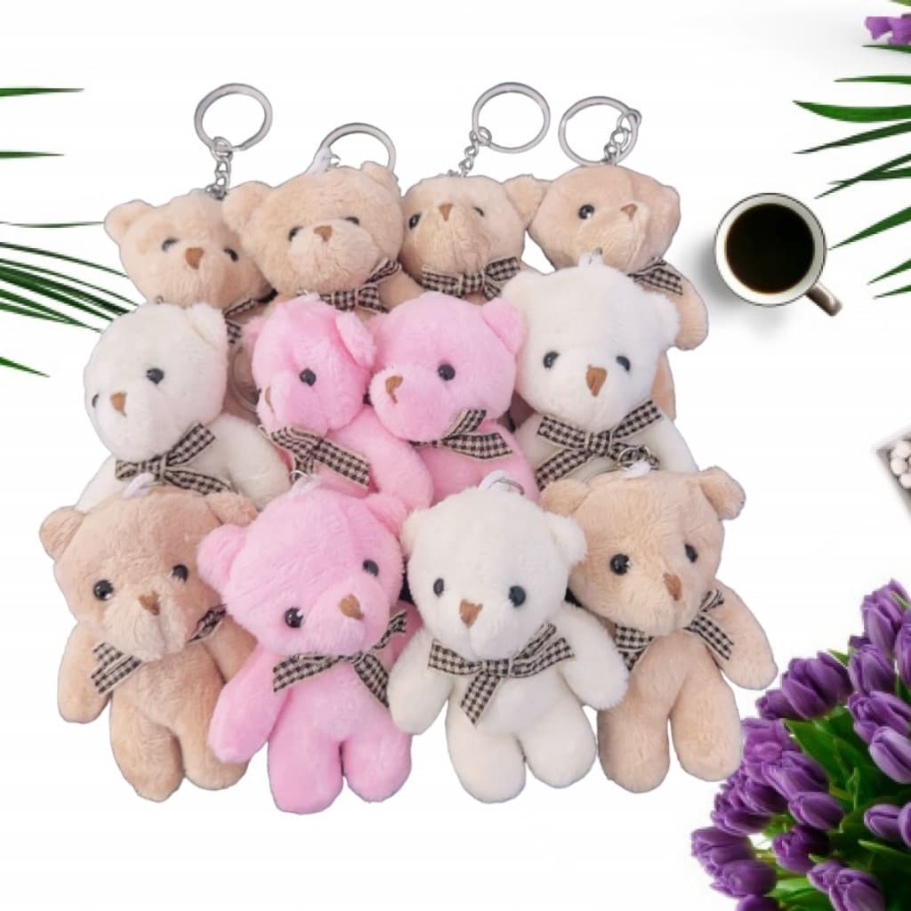 kit 12 - 48 uni Chaveiros Mini Tedy com Pingente Ursinho Urso de Pelúcia Pequeno 6cm