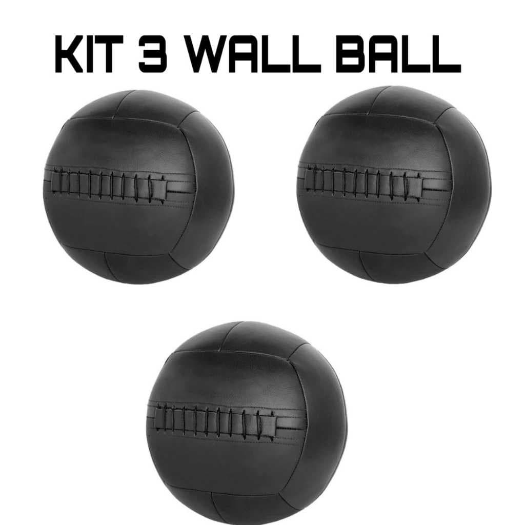 Kit 3 Wall Ball Em Couro Legitimo Para Treinos E Musculação 6, 8 E 10kg