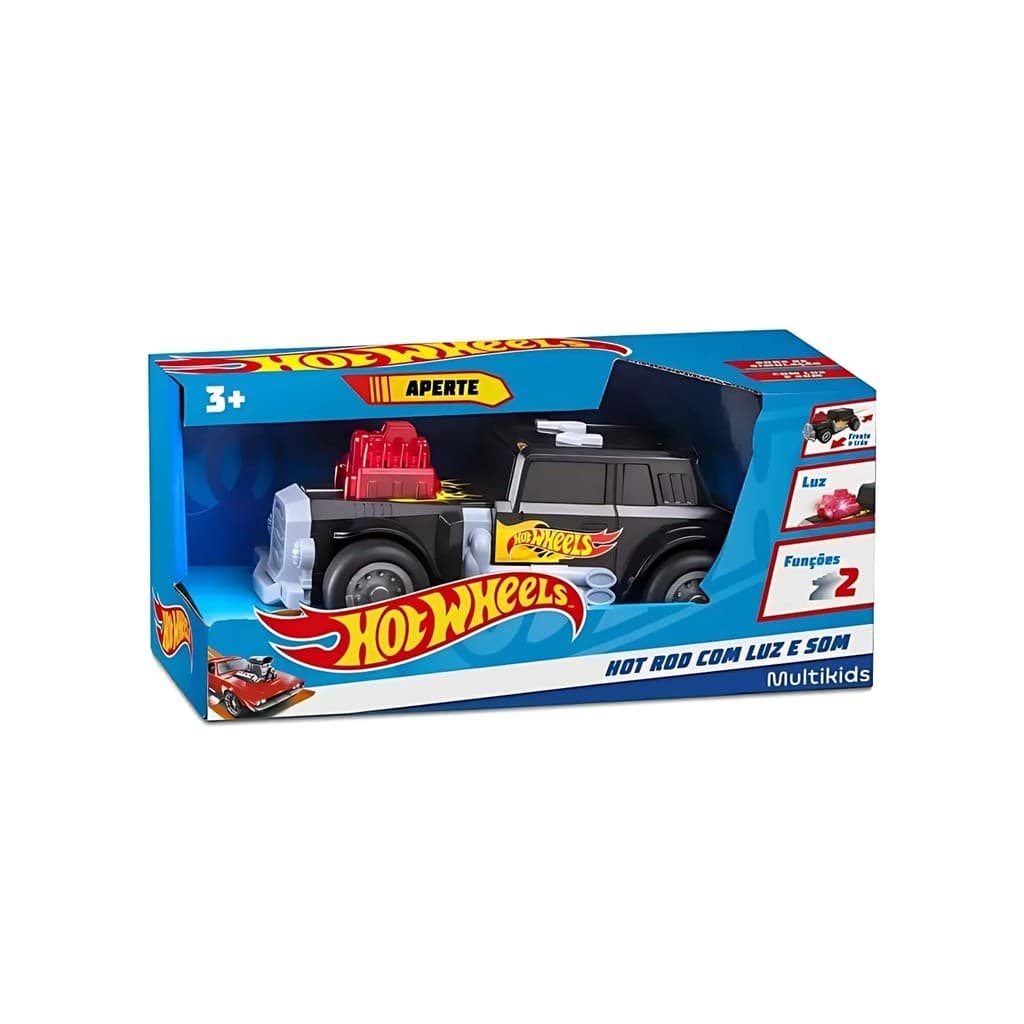 Brinquedo Infantil Carrinho Hot Wheels Hot Rod Preto com Luz e Som Multikids - BR1823