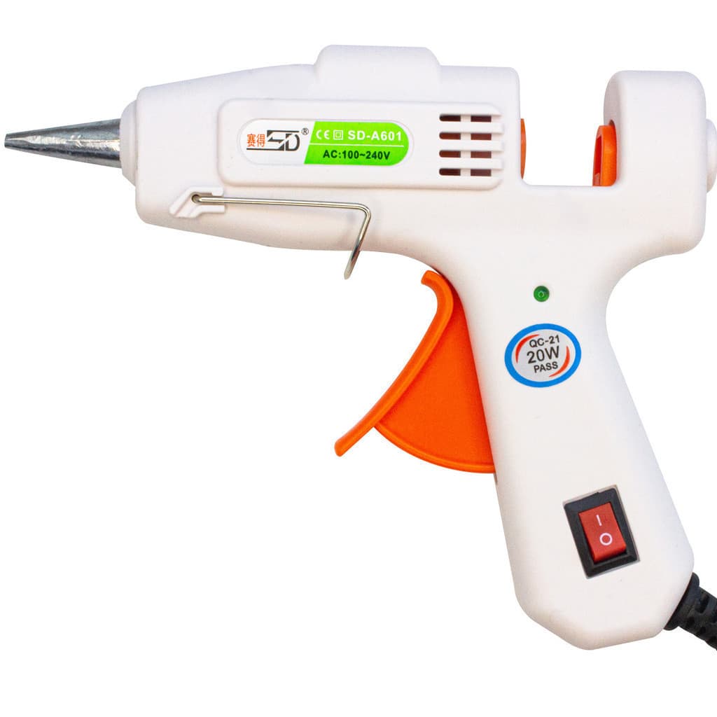 Pistola de Cola Quente Bivolt 20W Bico Fino Bastão 7mm Artesanato DIY