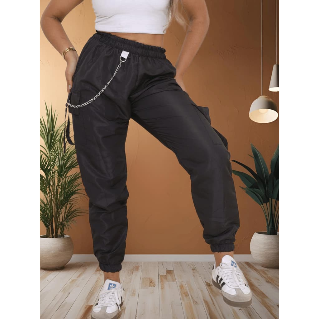 CALÇA JOGGER TACTEL COM CORRENTE DE ESTILO